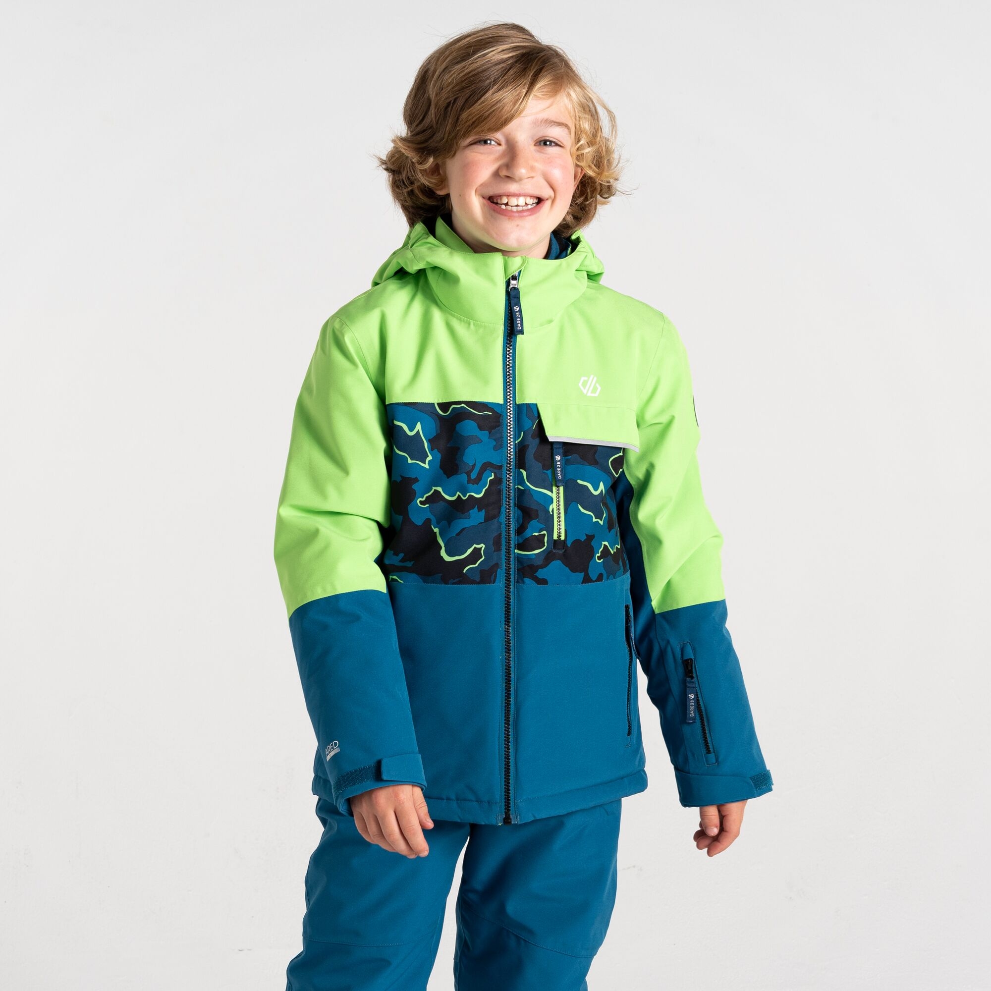 Dare 2b Kids Water-repellent Traverse II Ski Jacket Green Blue Camo Print, Size: 3-4 Years