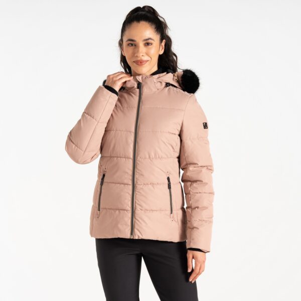 Dare 2b Women's Water-repellent Glamourize V Baffled Ski Jacket Beige, Size: 14