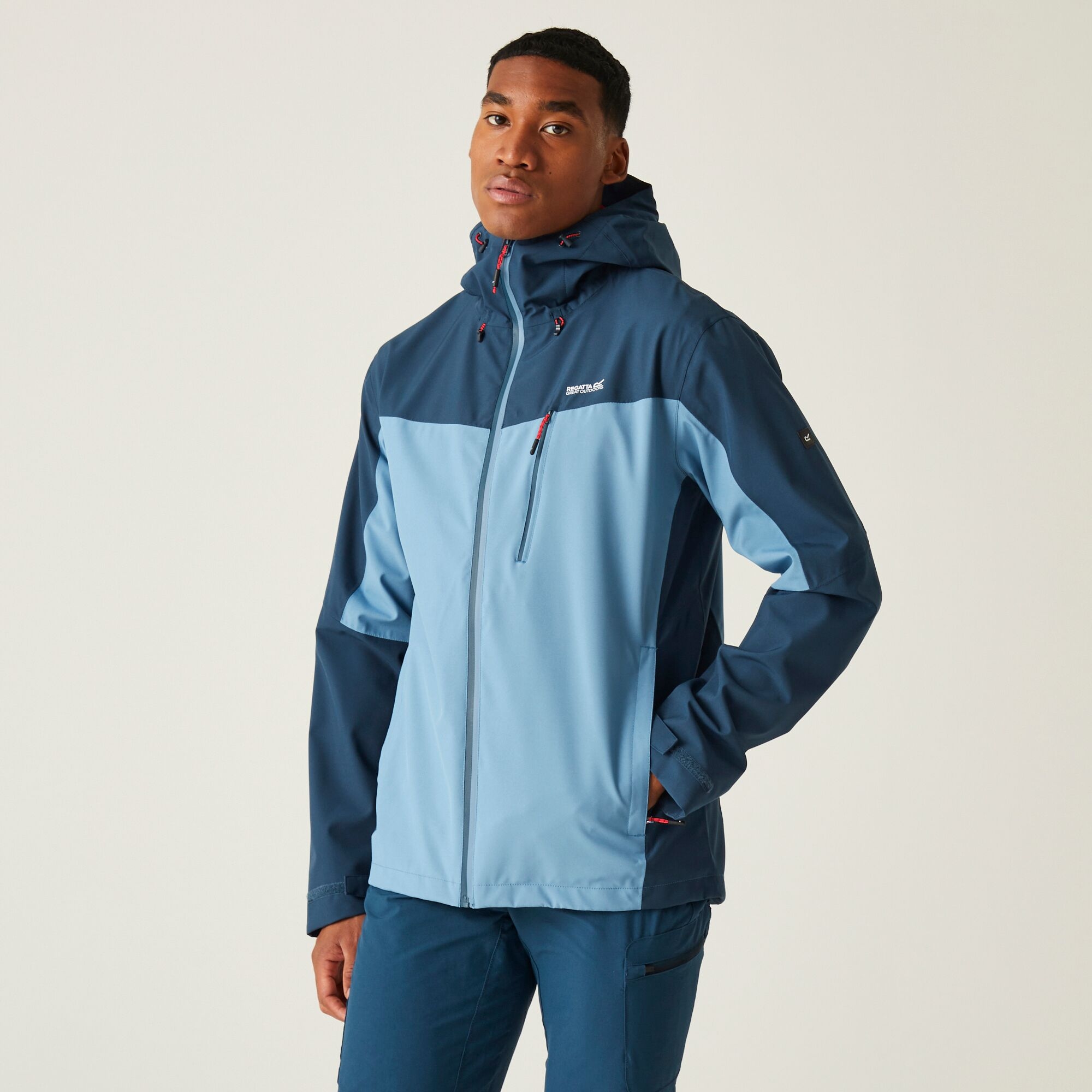Regatta Men's Breathable Birchdale Waterproof Jacket Coronet Blue Moonlight Denim Danger Red, Size: 3XL