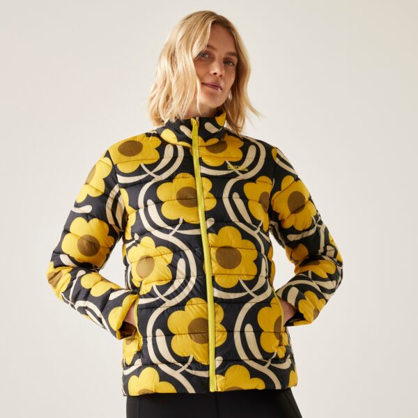 Regatta Insulated Women's Water Repellent Yellow and Black White Floral Print Orla Kiely Printed Apple Baffled Jacket, Size: 16