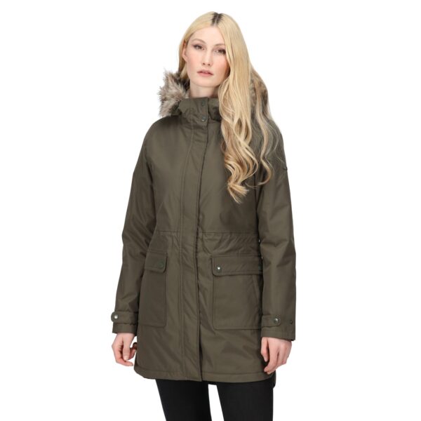 Regatta Women's Waterproof Sabinka Fur Trim Parka Jacket Dark Khaki, Size: 12