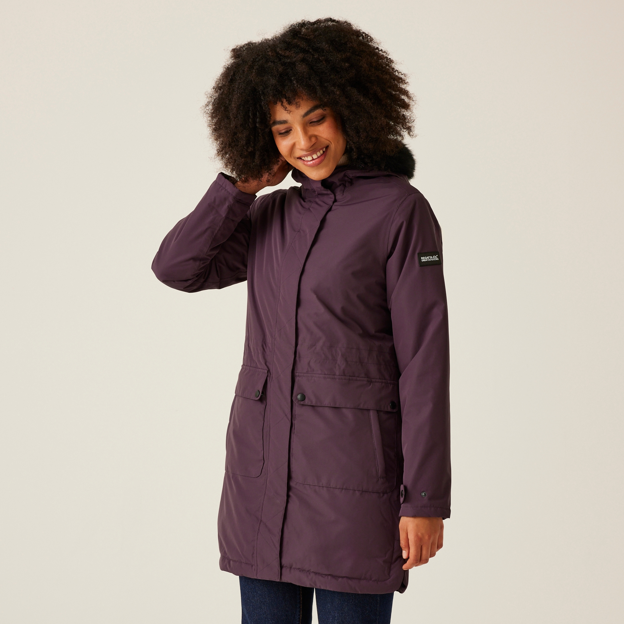 Regatta Women's Lightweight Sabinka II Fur Trim Parka Jacket Deep Plum, Size: 18