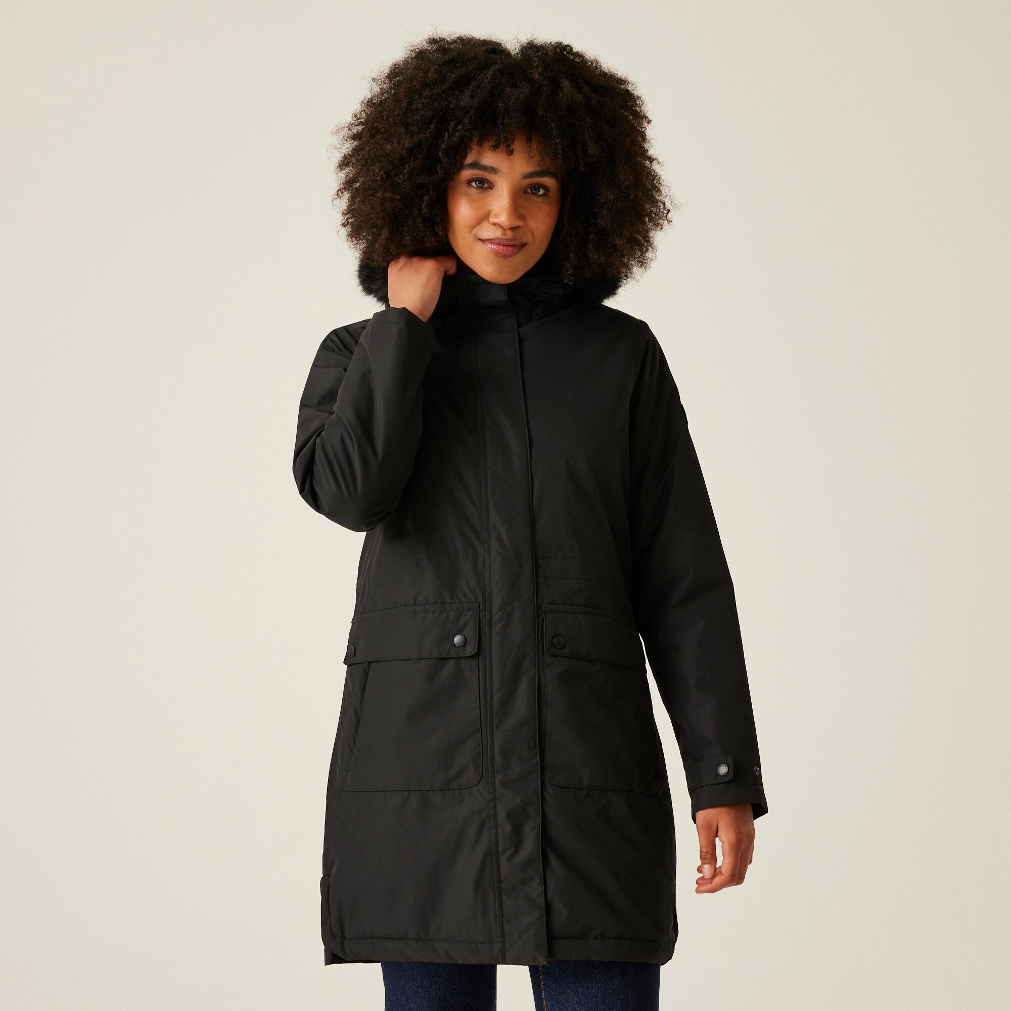 Regatta Women's Lightweight Sabinka II Fur Trim Parka Jacket Black, Size: 12