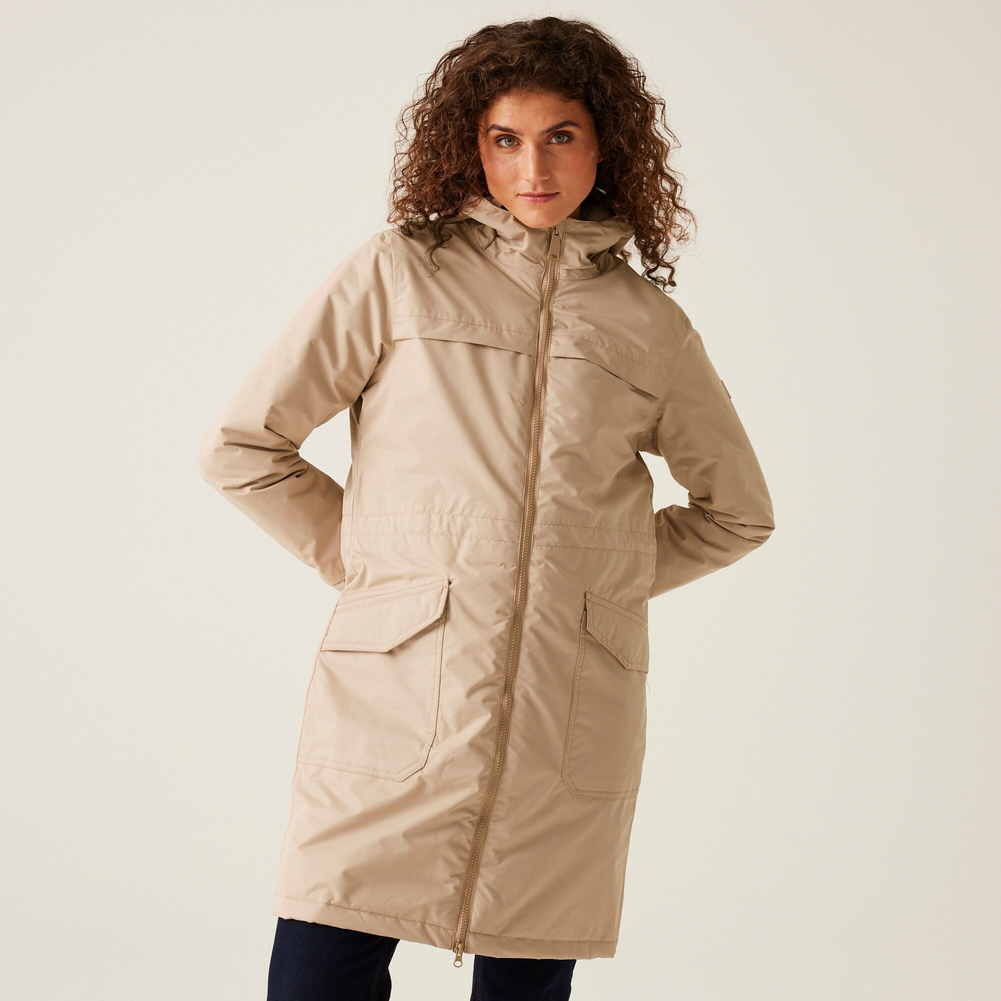 Regatta Women's Lightweight Romine II Waterproof Parka Jacket Warm Taupe Light Vanilla, Size: 14