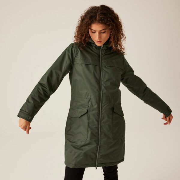 Regatta Women's Lightweight Romine II Waterproof Parka Jacket Dark Khaki Black, Size: 24