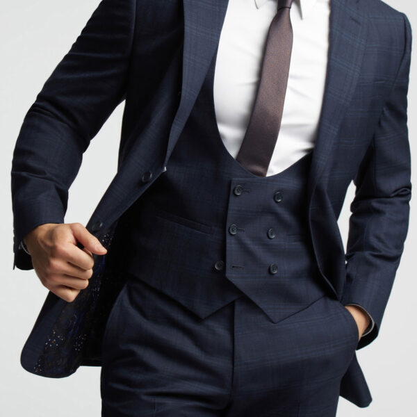 Alex Mens Textured Check Tailored Fit Suit Jacket - Navy - Size 48 Regular