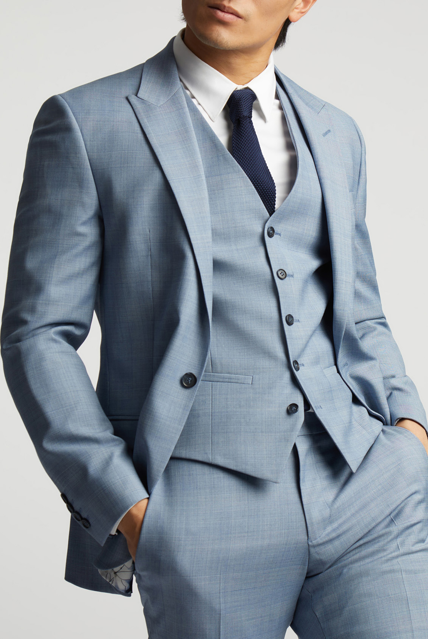 Alex Mens Check Tailored Fit Suit Jacket - Blue - Size 48 Regular