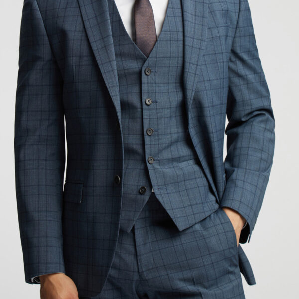 Alex Mens Check Tailored Fit Suit Jacket - Blue - Size 48 Regular