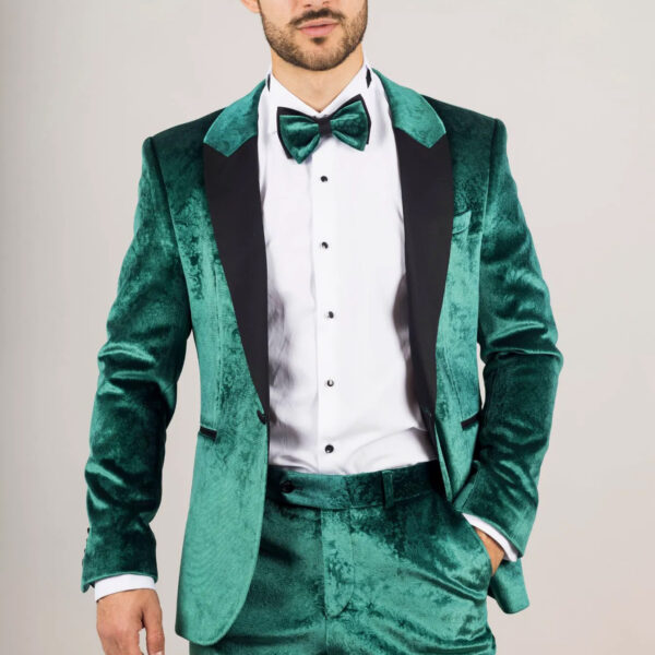 TruClothing Mens Green 3 Piece Velvet Wedding Tuxedo Formal Suit - Size 38" (Chest) 30" (Waist)