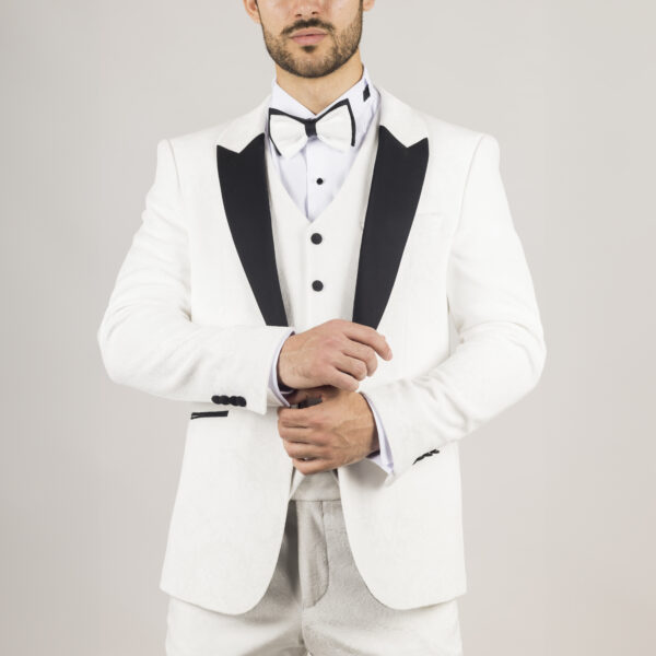 TruClothing Mens White 3 Piece Velvet Wedding Tuxedo Formal Suit - Size 38" (Chest) 30" (Waist)
