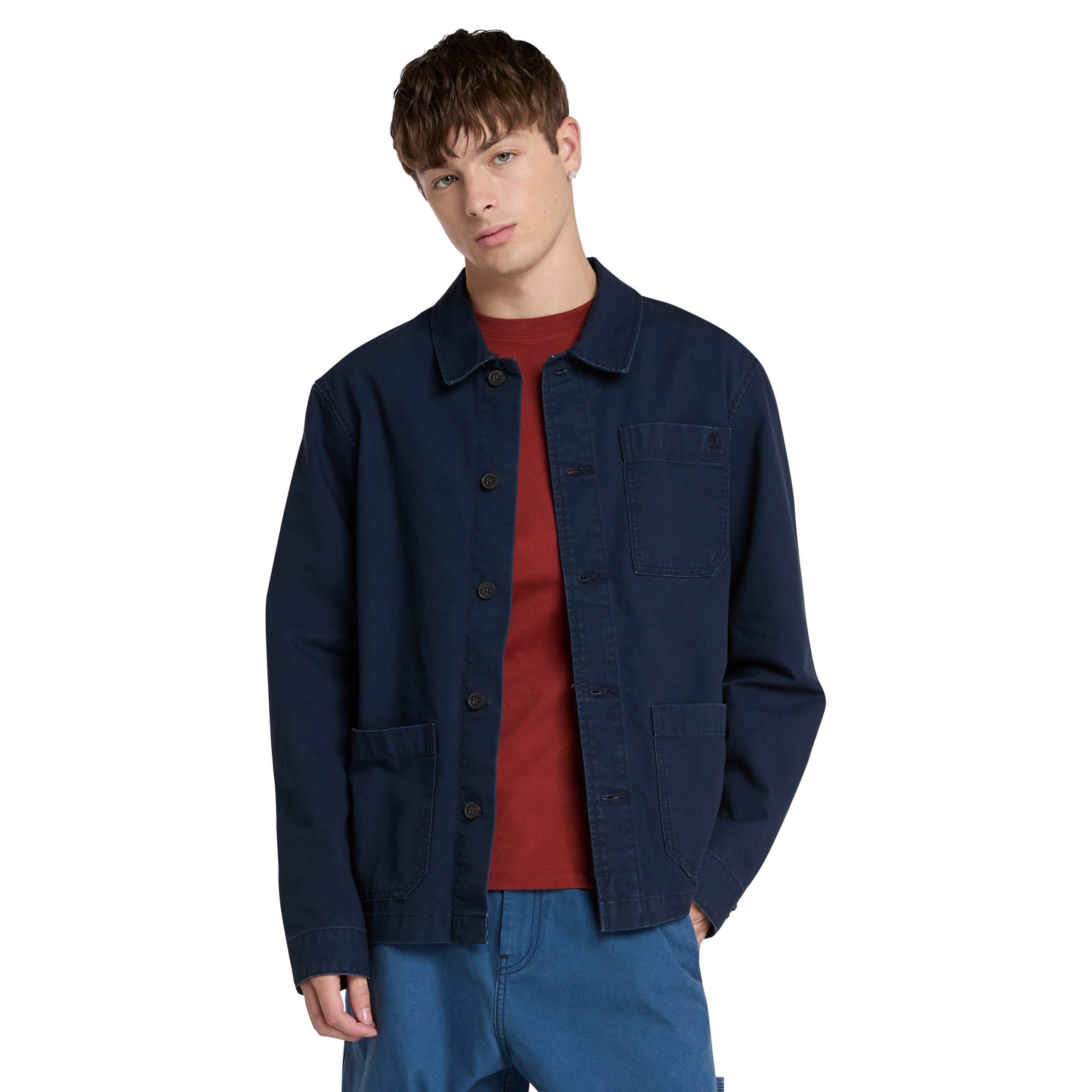 Timberland Mens Kempshire Washed Canvas Chore Jacket - Navy Cotton - Size Large