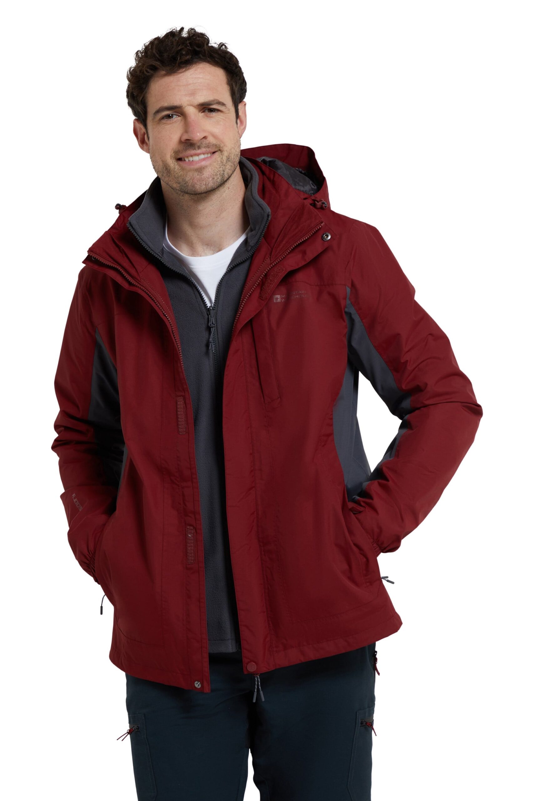 Mountain Warehouse 'Thunderstorm' Mens 3 in 1 Jacket Waterproof Inner Fleece Hooded Winter Coat Red - Size X-Large