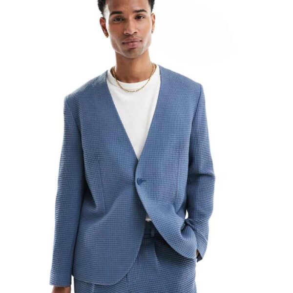 Viggo Tailoring Mens Santos jacket in waffle in stone blue co-ord - Sky Blue - Size EU 36 (Mens)