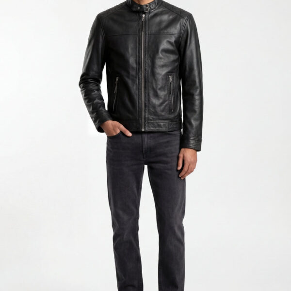 WESTON33 Mens Elliot Leather Jacket in Black - Size Small