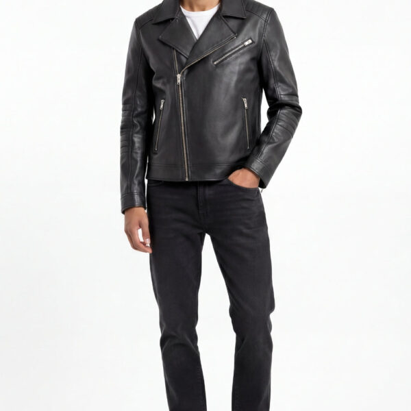 WESTON33 Mens Jude Leather Biker Jacket in Black - Size Small
