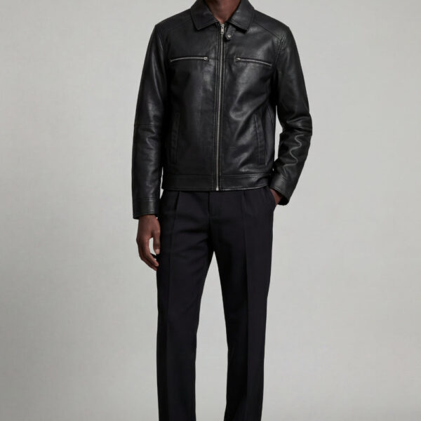 WESTON33 Mens Reece Harrington Leather Jacket in Black - Size X-Large