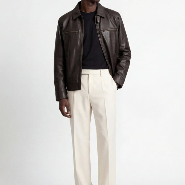 WESTON33 Mens Reece Harrington Leather Jacket in Brown - Size 2XL