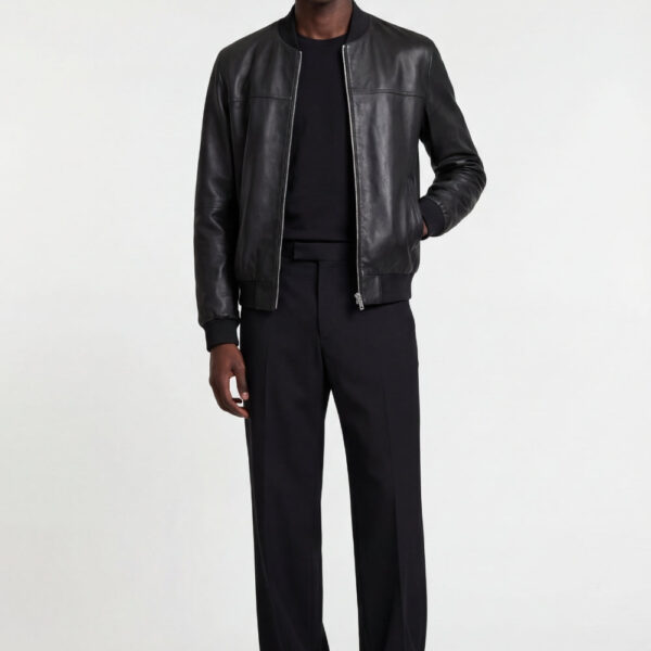 WESTON33 Mens Logan leather Bomber Jacket in Black - Size X-Large