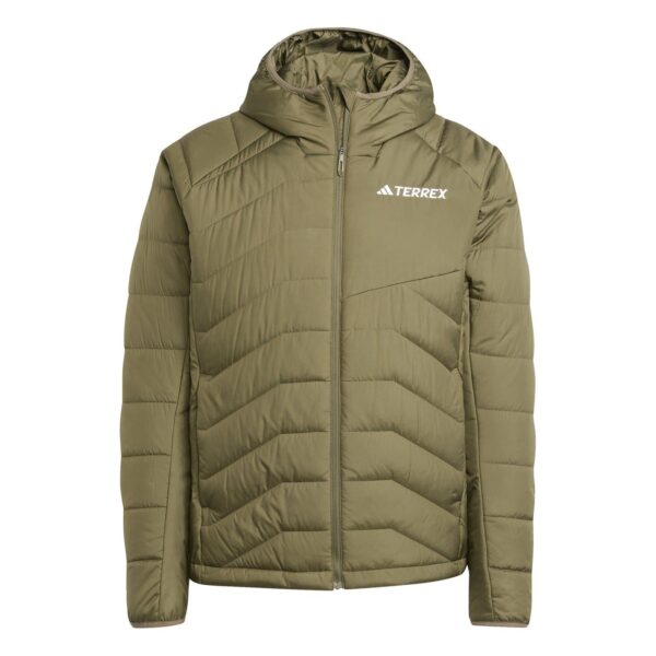 adidas Mens Hooded Adjustable Drawstring Zipped Pocket Solid Patterned Puffer Jacket in Green - Size Medium