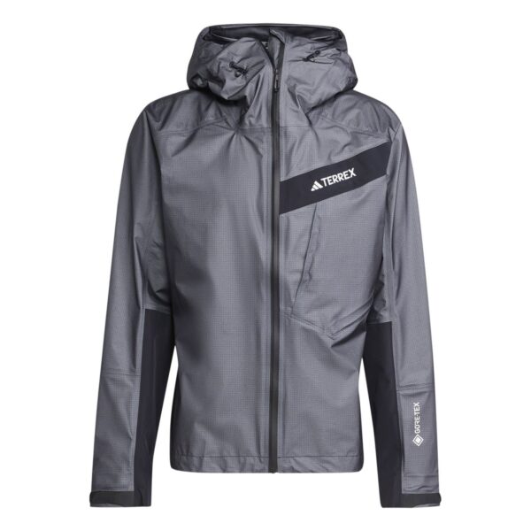 adidas Mens Gore Act Hooded Neck Full Zipper Geometric Patterned Rain Jacket in Carbon - Grey - Size Small