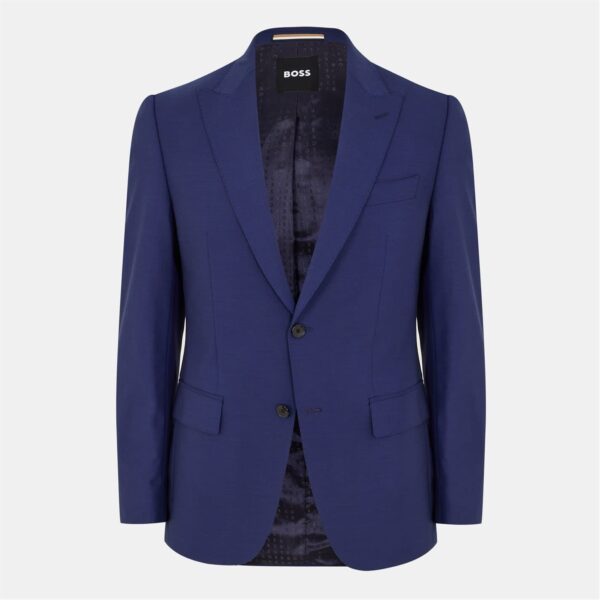 Boss Mens Solid Patterned Notch Collared Suit Jacket in Medium Blue - Size 40 (Chest)
