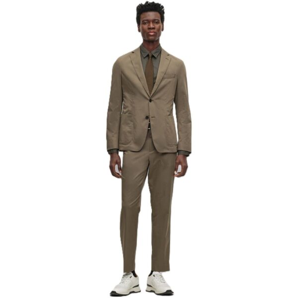 Boss Mens Solid Patterned Lapel Collared Full Suit in Green - Size 38 (Chest)