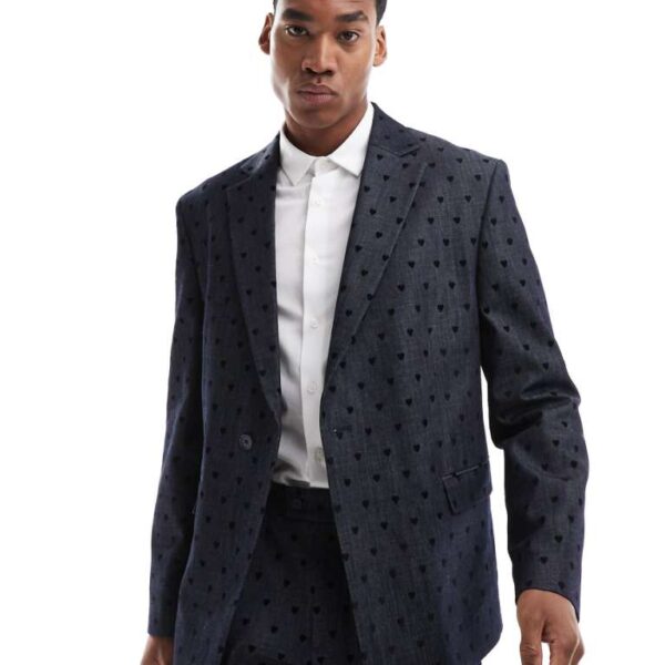 Viggo Tailoring Mens eriksen suit jacket in in denim heart co-ord - Blue - Size 44 (Chest)