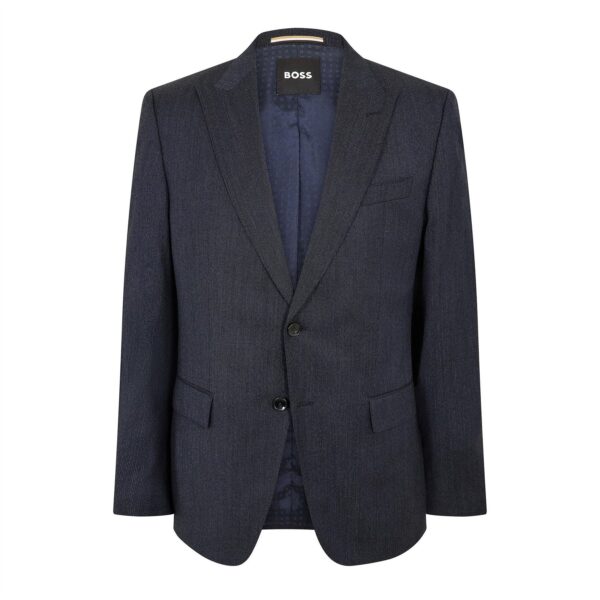 Boss Mens Solid Patterned Notch Collared Flap Pocket Full Suit in Dark Blue - Size 42 (Chest)