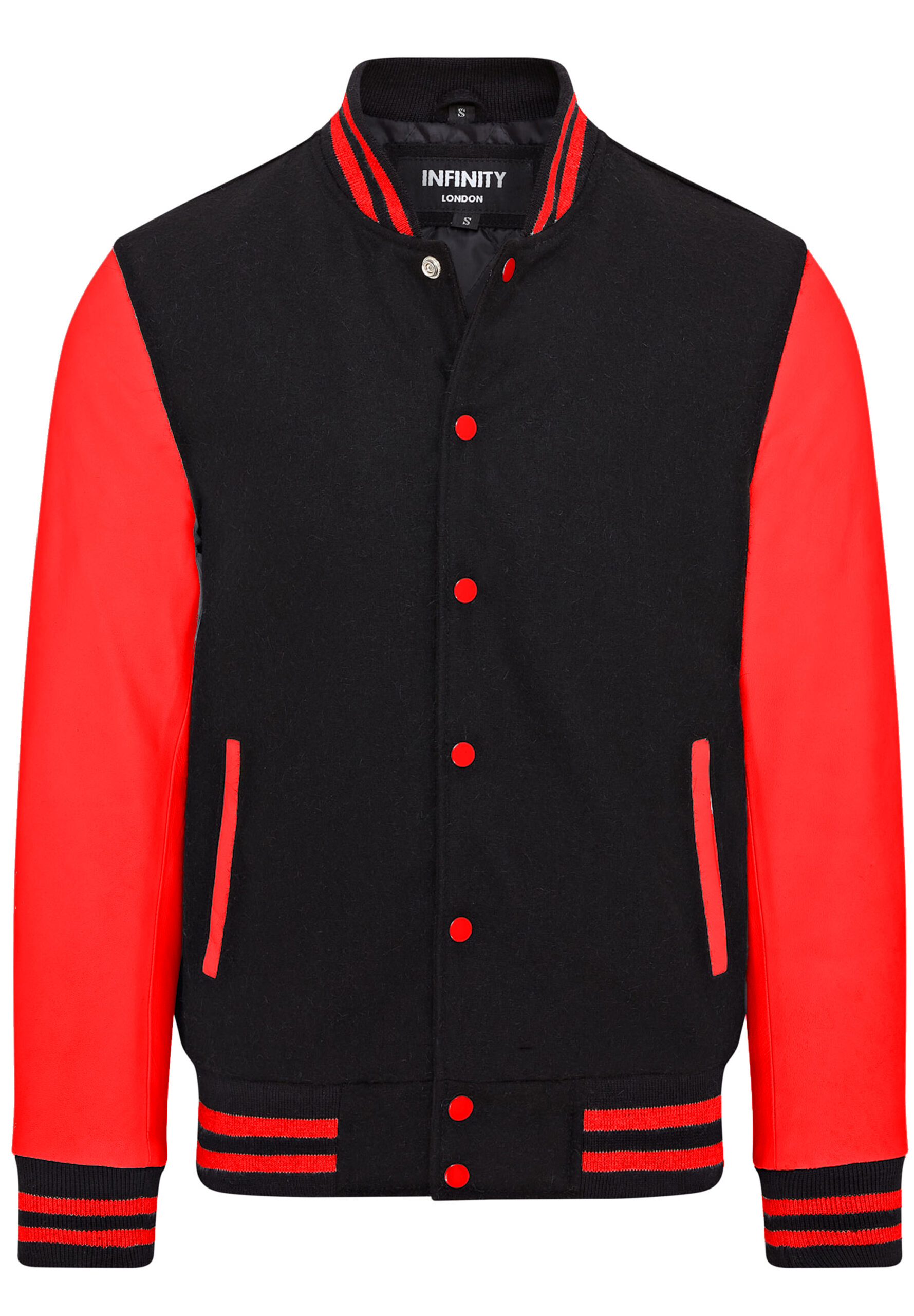 Infinity Leather Mens Letterman Baseball Black Red Wool Varsity Bomber Jacket - Genoa - Size Large