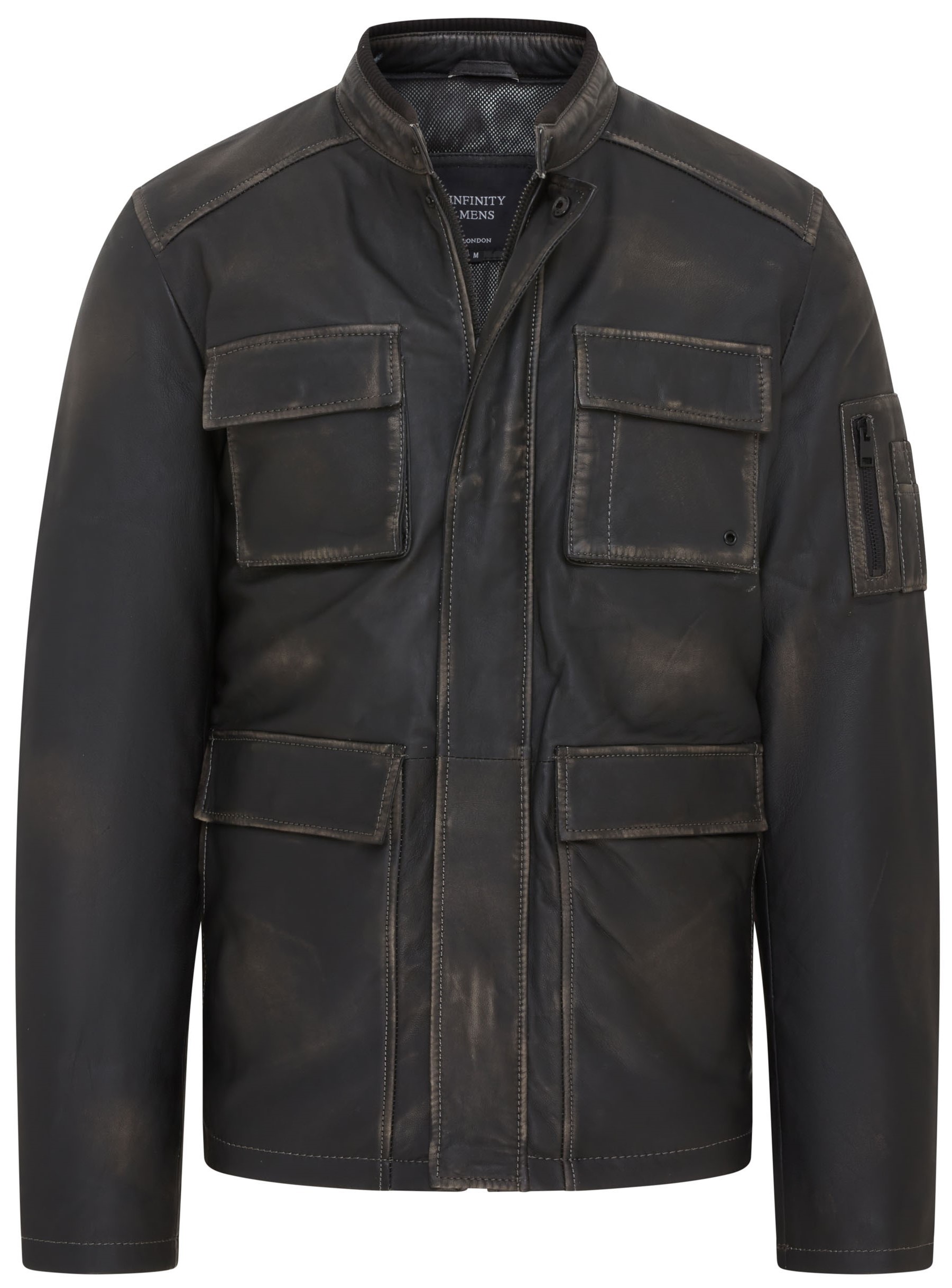 Infinity Leather Mens Vintage Black Safari Jacket - Fagernes - Black/Brown Lamb Leather - Size 4XL