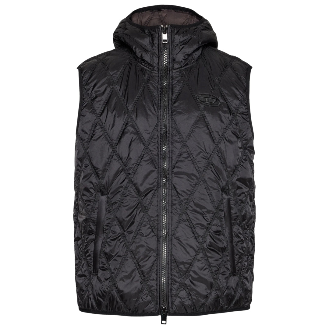 Diesel Mens Brand Logo Black Quilted Gilet Jacket Polyamide - Size Large