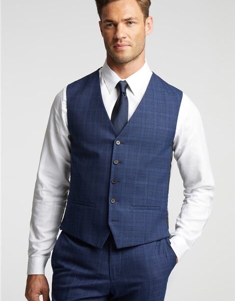 Ted Baker Slim Fit Navy Blue Soft Check Waistcoat