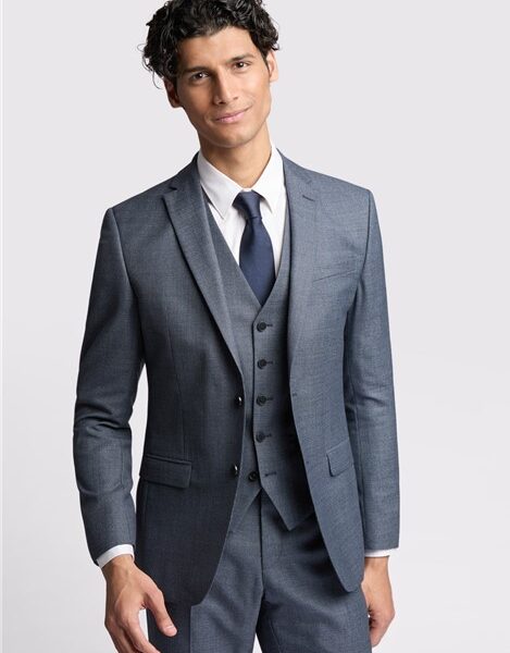 Ted Baker Slim Fit Riley Navy Blue Texture Puppytooth Men's Suit Jacket