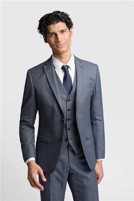 Ted Baker Slim Fit Riley Navy Blue Texture Puppytooth Men's Suit Jacket
