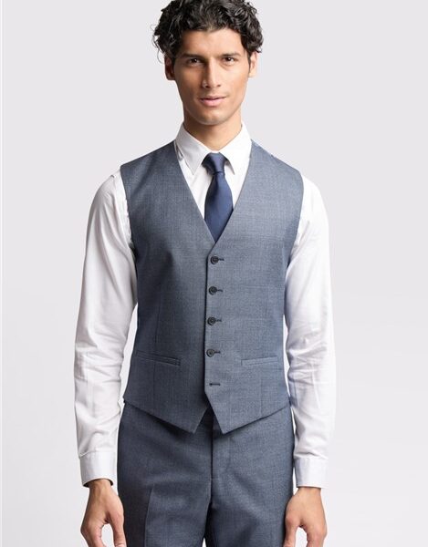 Ted Baker Slim Fit Riley Navy Blue Texture Puppytooth Waistcoat