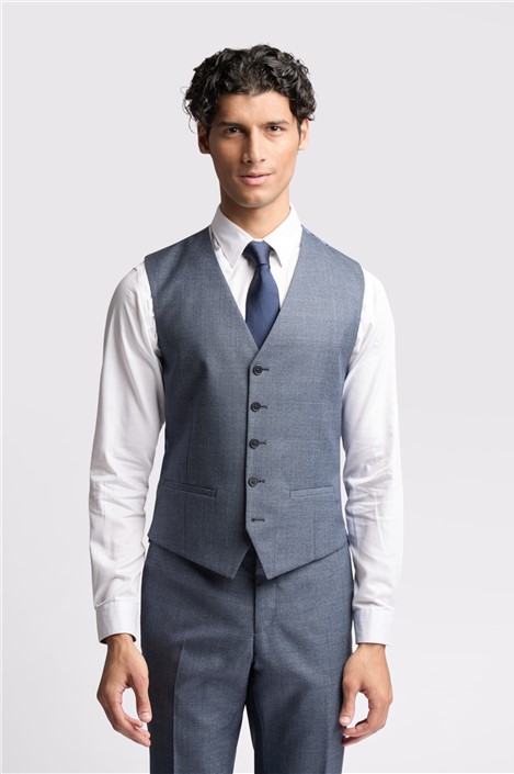 Ted Baker Slim Fit Riley Navy Blue Texture Puppytooth Waistcoat