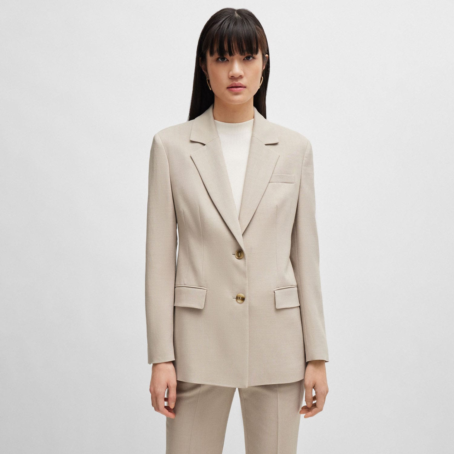 Boss Womens Jerela Single Breasted Jacket in Beige Viscose - Size 8 UK