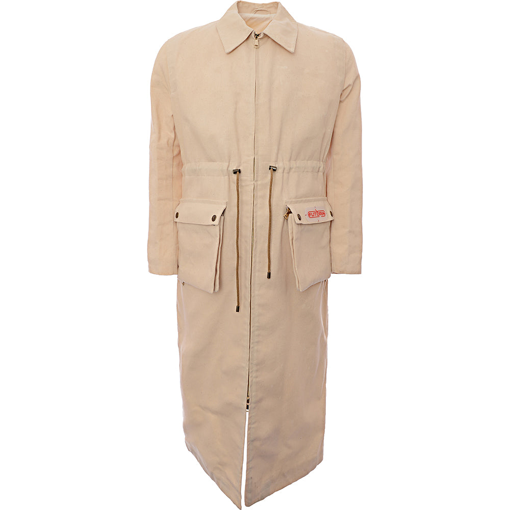 Futura Womens 4 Waxed Cotton Long Trench W Oversized Pockets - Cream - Size Large