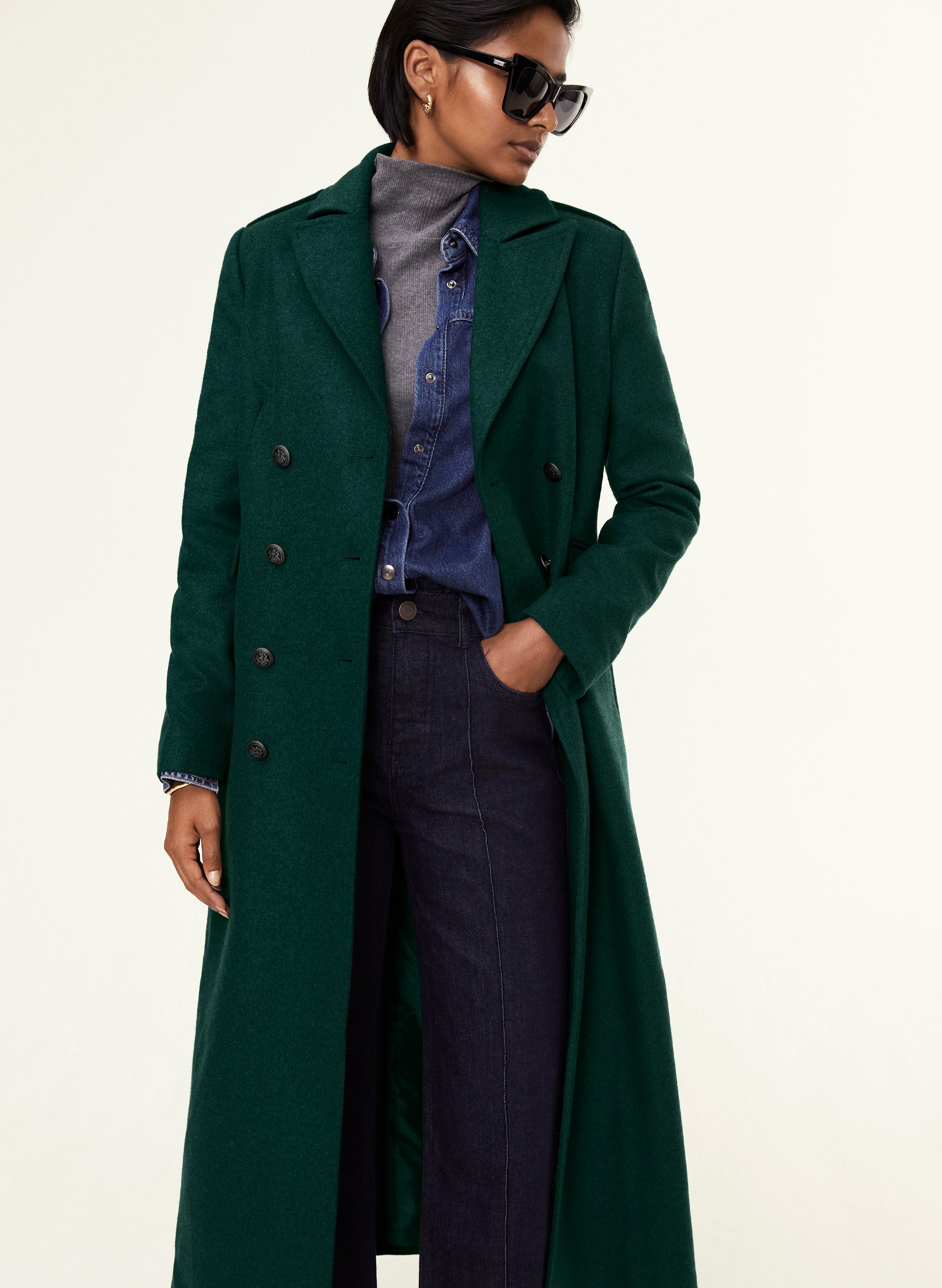 Baukjen Womens Inge Wool Blend Long Coat - Green - Size 10 UK