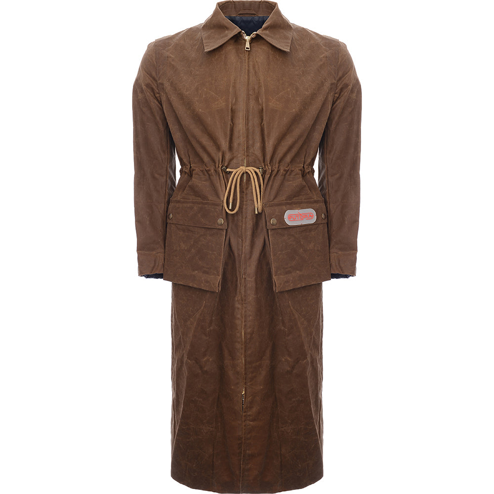 Futura Womens 4 Waxed Cotton Long Trench W Oversized Pockets - Brown - Size Medium