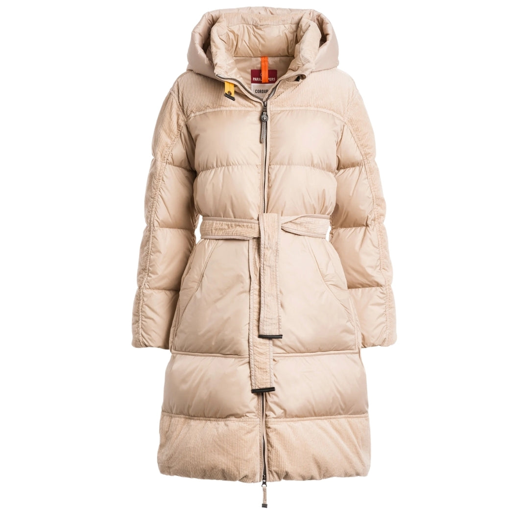 Parajumpers Womens Interstellar Sunkissed Beige Comfort Fit Long Hooded Down Jacket Nylon - Size Small