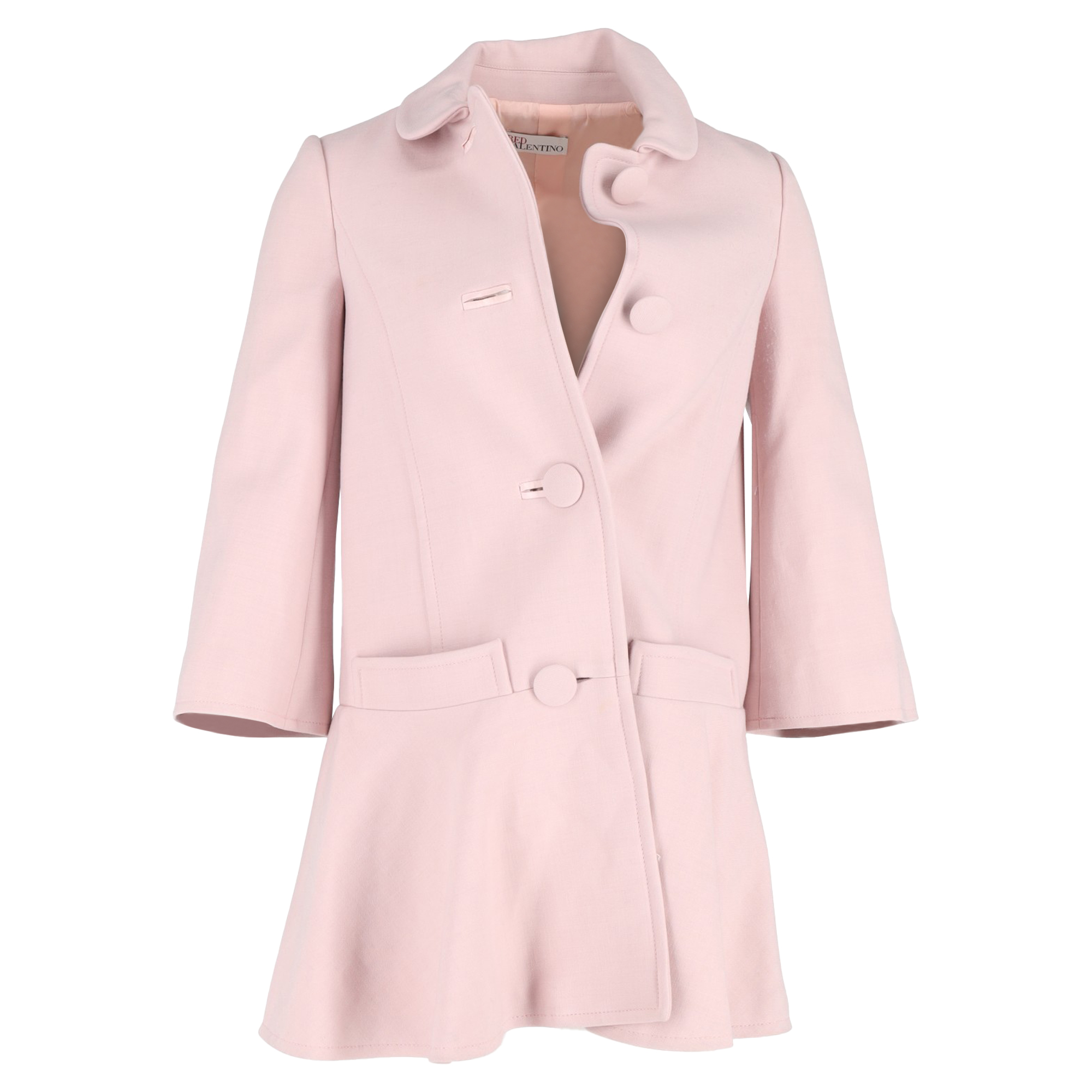Valentino Pre-owned Womens Red Flared Hem Coat in Pink Wool - Size Medium
