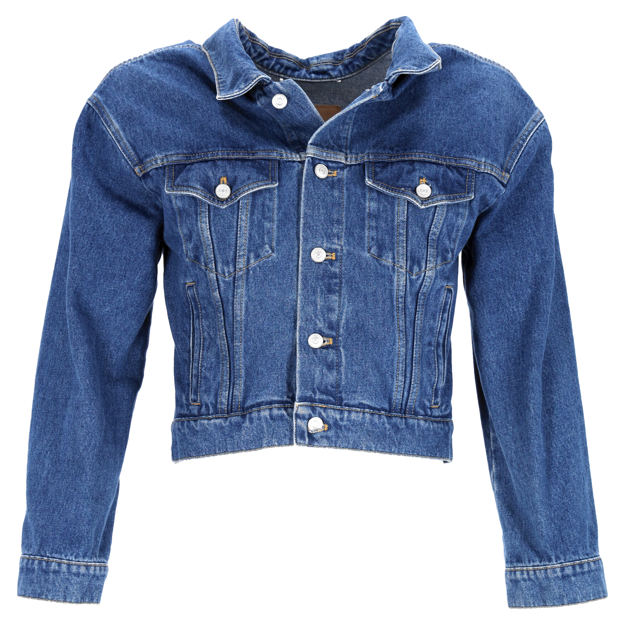 Balenciaga Pre-owned Womens Buttoned Cropped Jacket in Blue Cotton Denim - Size Medium