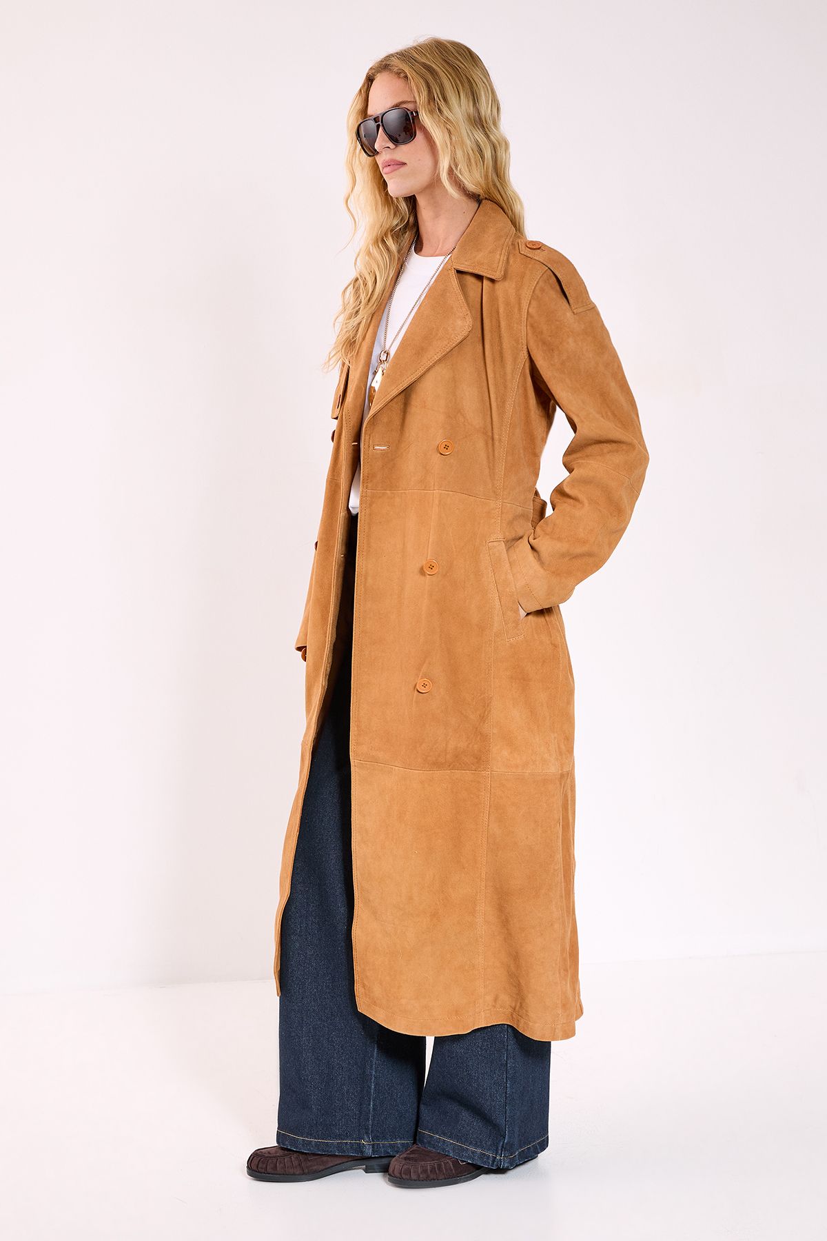 Nastygal Womens Real Suede Trench Coat - Tan Leather - Size 6 UK
