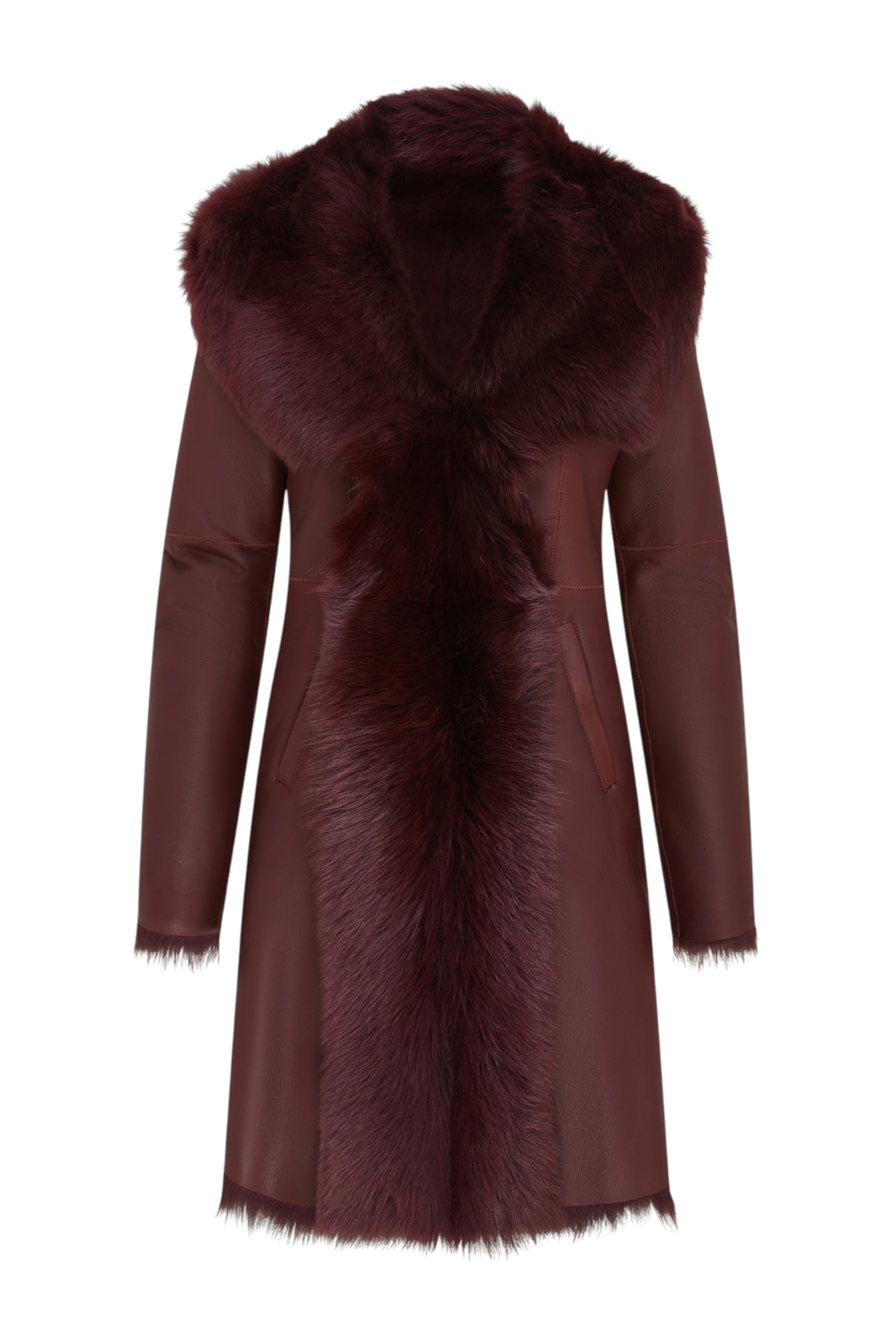Infinity Leather Womens Burgundy Toscana Sheepskin Hooded Trench Coat - Coast - Size 12 UK