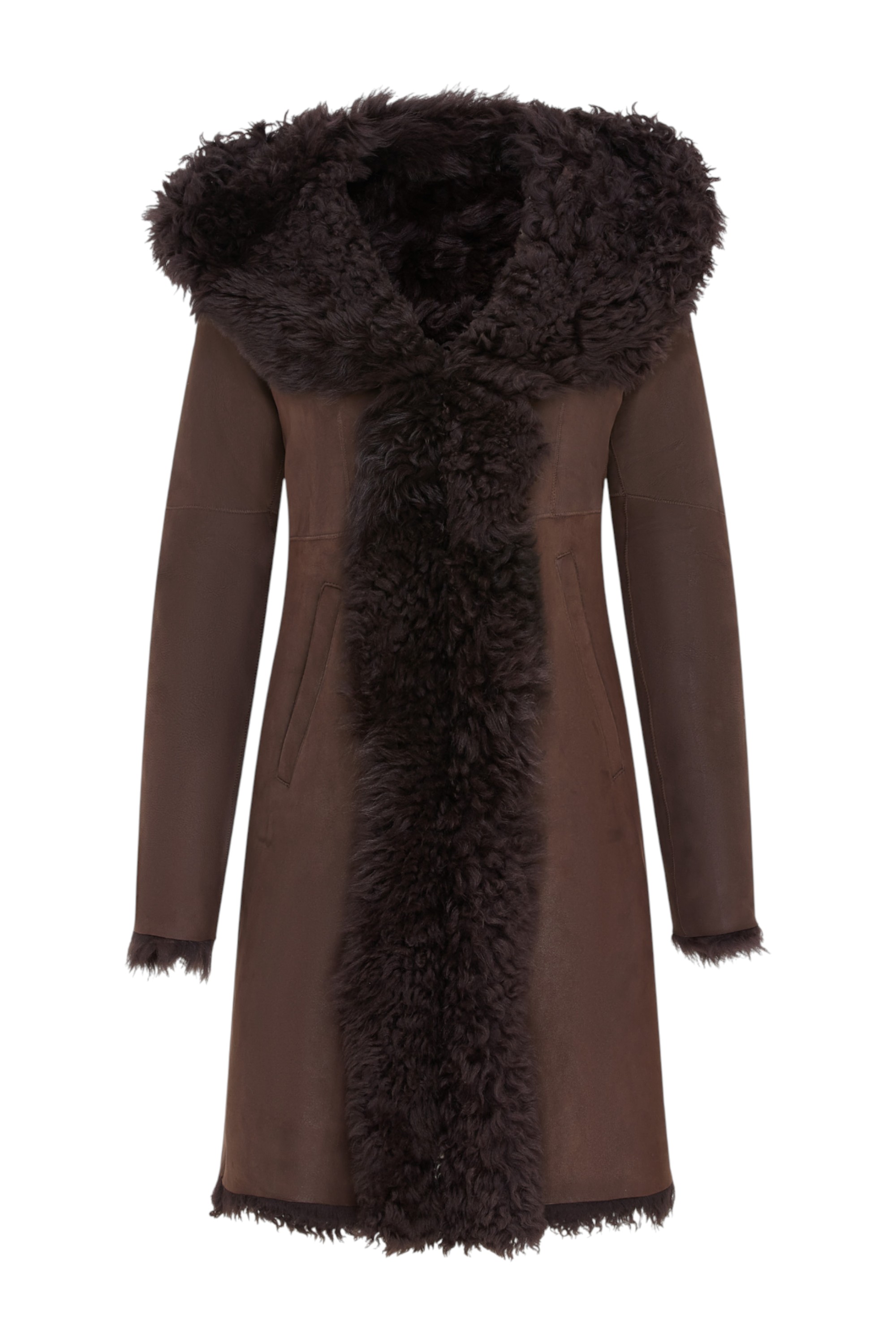 Infinity Leather Womens Brown Toscana Sheepskin Hooded Trench Coat - Coast - Size 18 UK