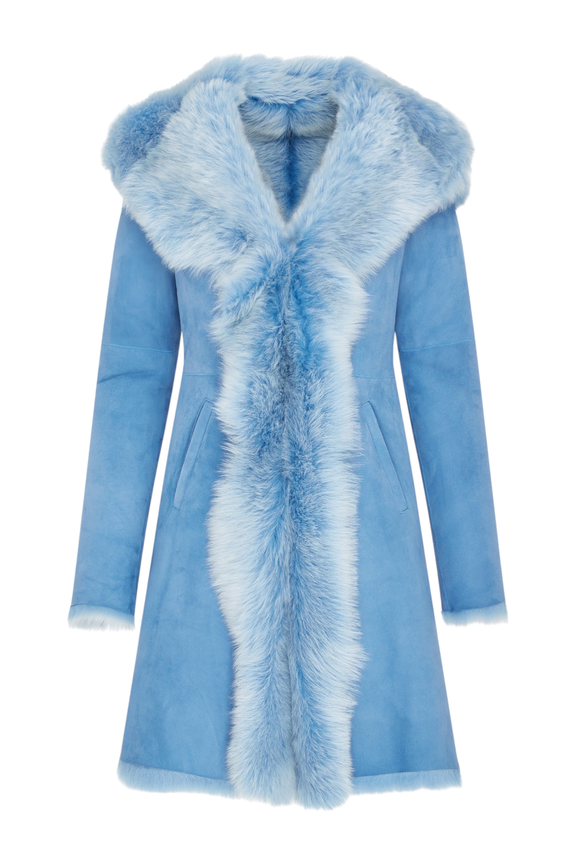 Infinity Leather Womens Blue Toscana Sheepskin Suede Hooded Trench Coat - Aura - Size 8 UK