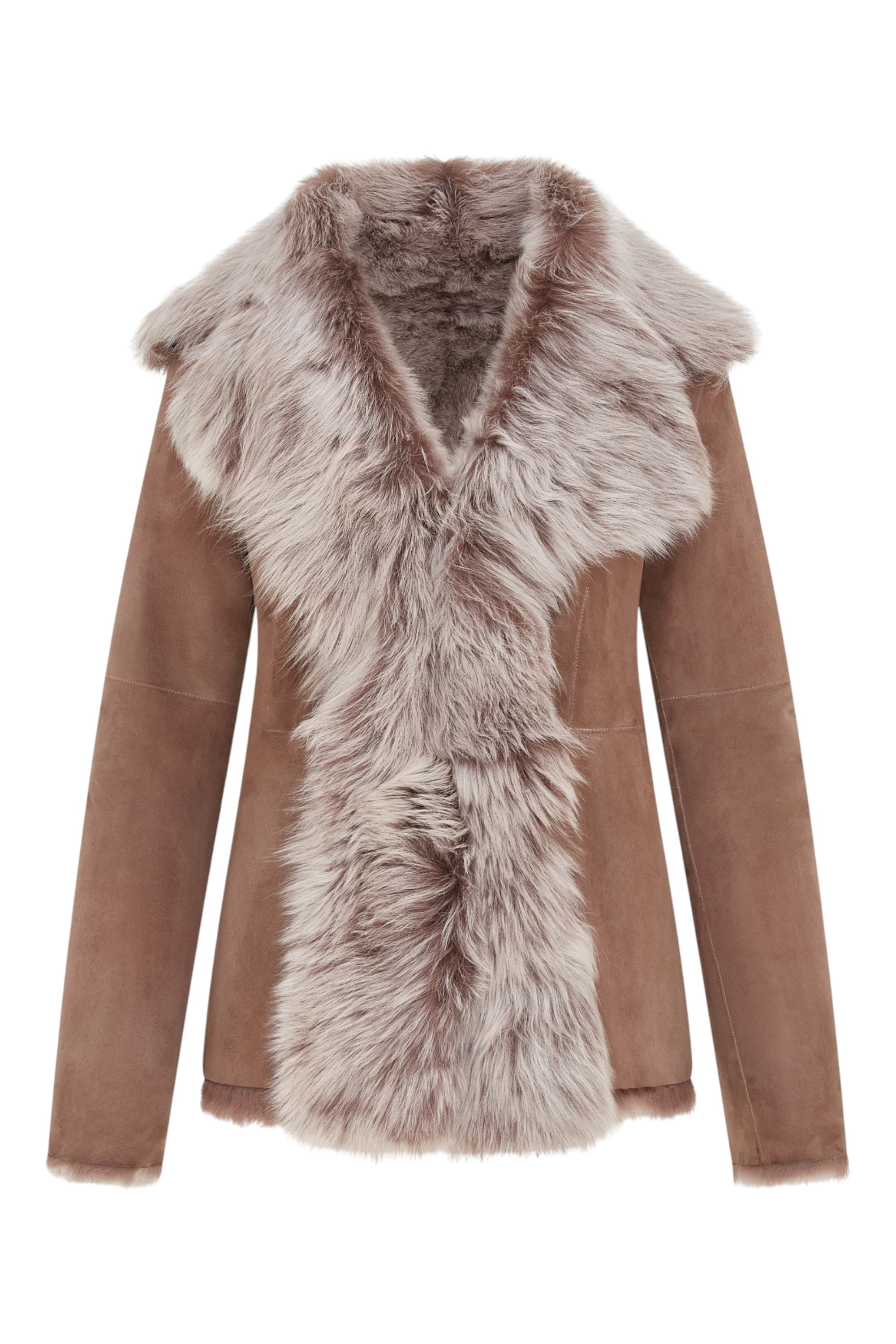 Infinity Leather Womens Taupe Sheepskin Toscana Shearling Suede Jacket - Noiré - Size 16 UK