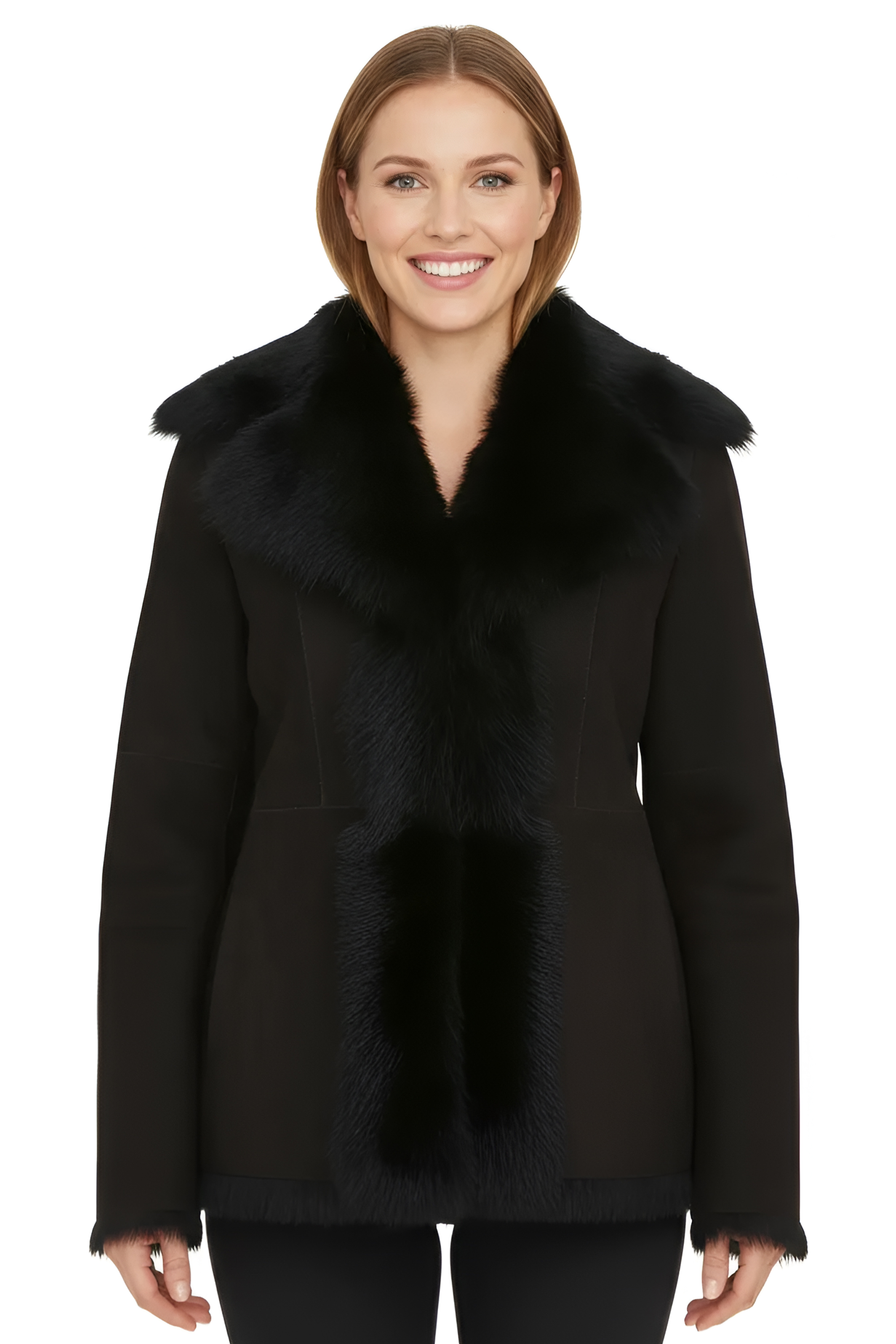 Infinity Leather Womens Black Sheepskin Toscana Merino Shearling Suede Jacket-Siena - Size 14 UK