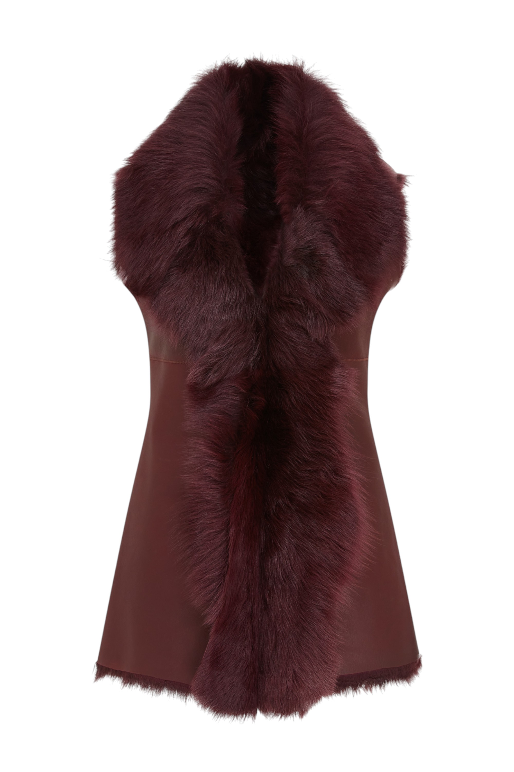 Infinity Leather Womens Burgundy Toscana Shearling Nappa Sheepskin Gilet - Parkes - Size 20 UK